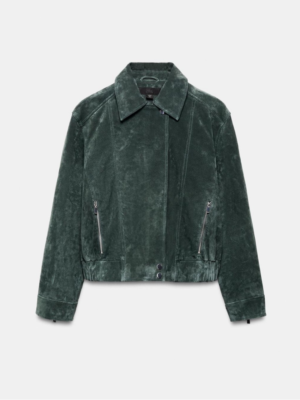 ZARA 100% SUEDE LEATHER JACKET COAT KHAKI 3046/080/505 GREEN SMALL